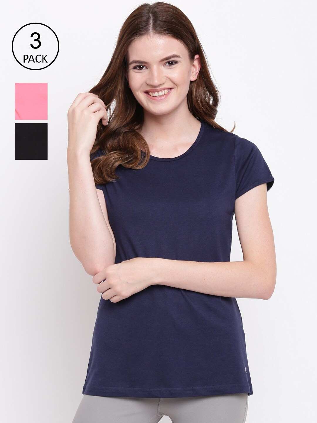 Kanvin Women Pack Of 3 Solid Lounge Tshirts Price in India