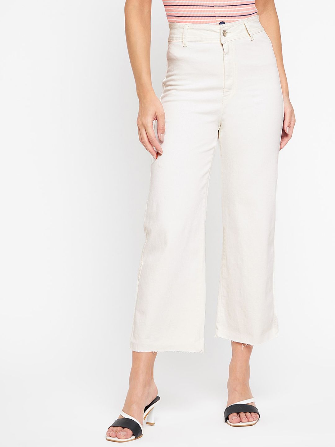 Madame Women White Solid Wide Leg Jeans Price in India