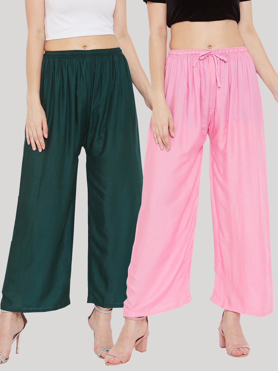 Clora Creation Women Green & Pink Ethnic Straight Palazzos Pack Of 2 Price in India