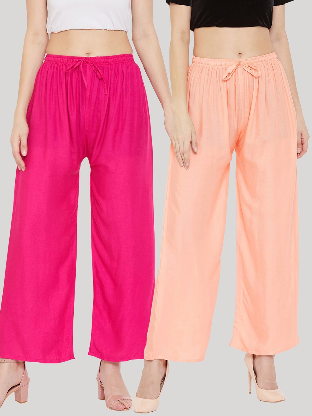 Clora Creation Women Peach-Coloured & Magenta Ethnic Straight Palazzos Pack Of 2 Price in India
