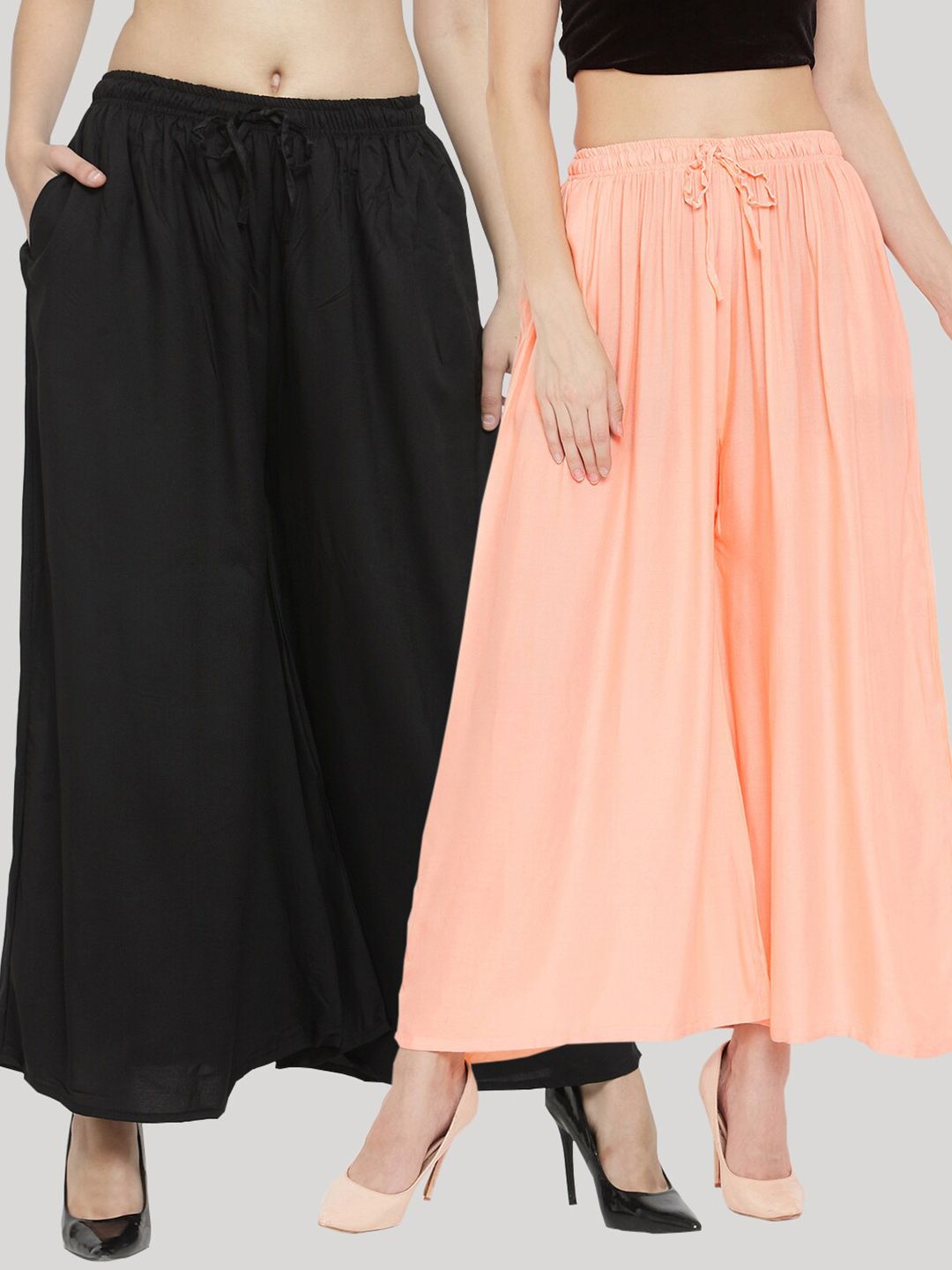 Clora Creation Women Pack Of 2 Black & Peach-Coloured Solid Palazzos Price in India