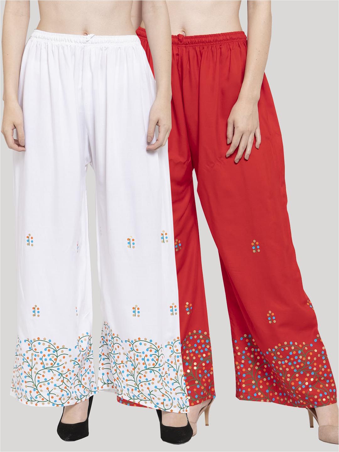 Clora Creation Women Pack of 2 White & Red Ethnic Motifs Printed Ethnic Palazzos Price in India