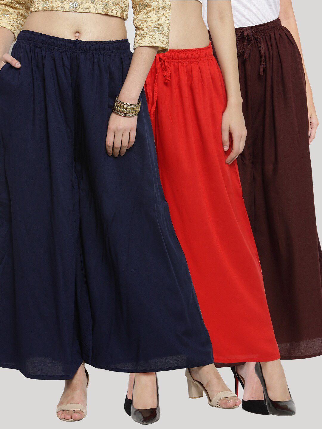 Clora Creation Women Navy Blue & Red Ethnic Wide Leg Palazzos Pack Of 3 Price in India