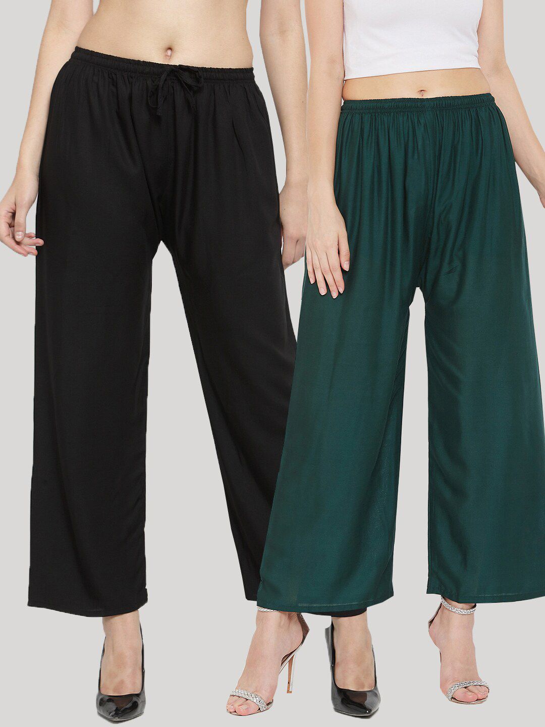 Clora Creation Women Pack Of 2 Green & Black Solid Palazzos Price in India