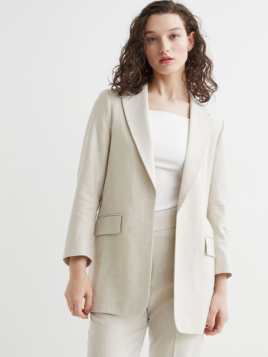 H&M Women Beige Linen-blend Jacket Price in India