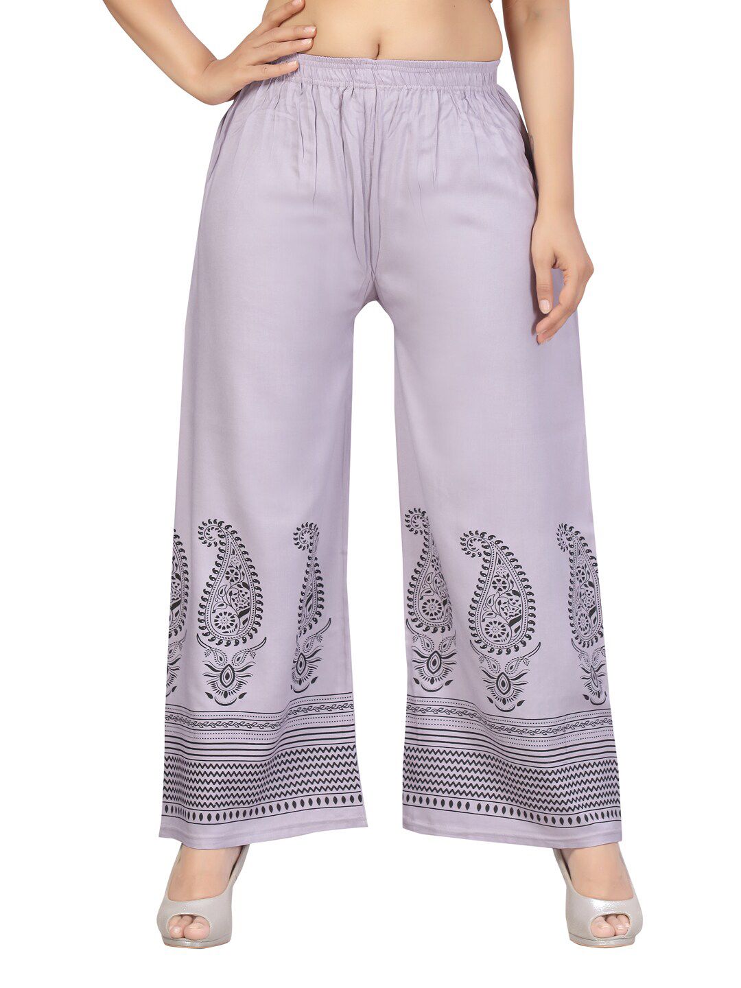 Aarika Women Grey & Black Ethnic Motifs Printed Cotton Ethnic Palazzos Price in India