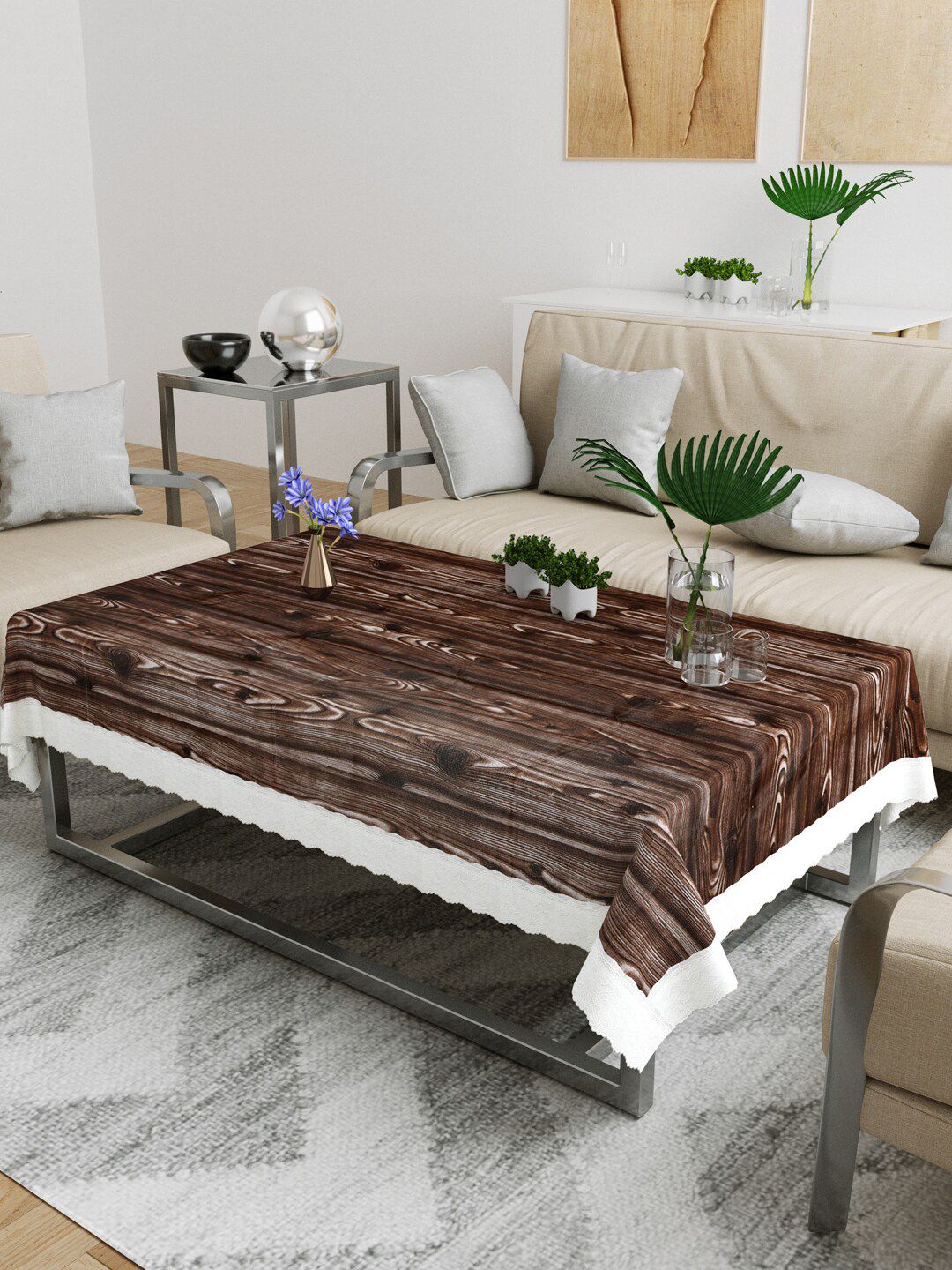 DREAM WEAVERZ Coffee Brown Printed Rectangle Table Covers Price in India