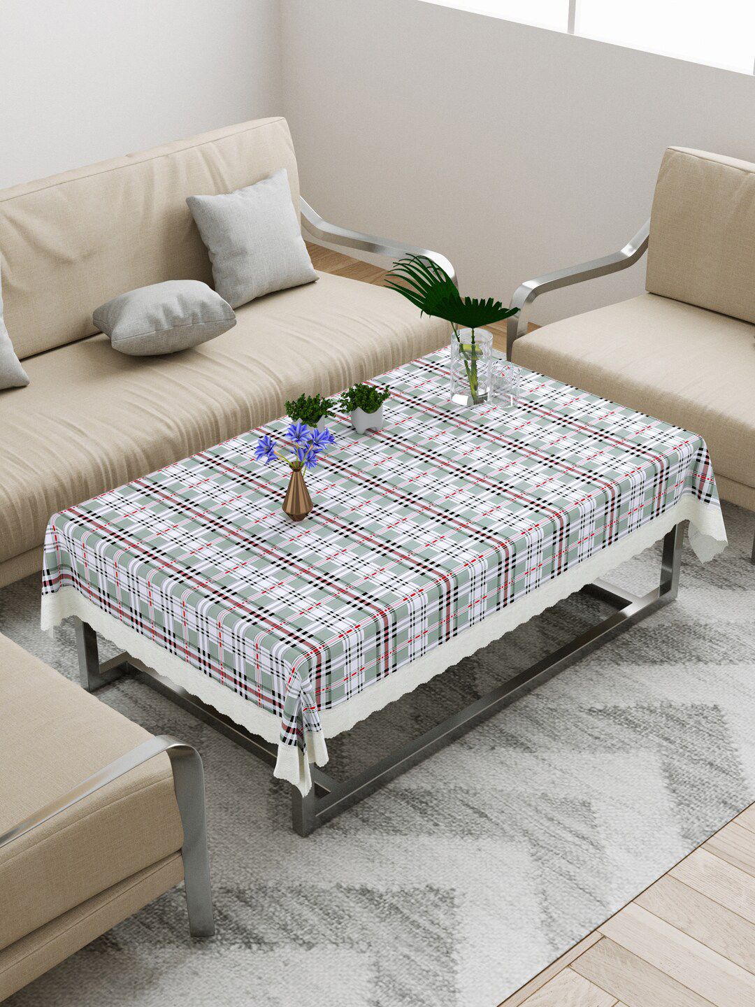 DREAM WEAVERZ Multi Colored Checked Center Table Covers Price in India