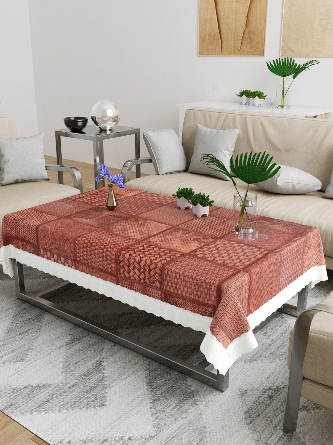 DREAM WEAVERZ Brown Wooden Jute Finish Center Table Covers Price in India