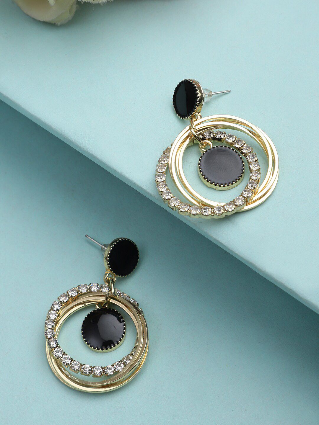 KACY Gold-Toned & Black Circular Drop Earrings Price in India
