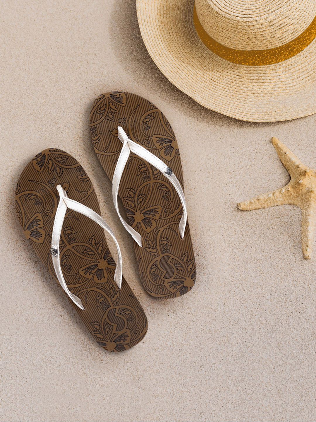 Solethreads Women Tan & Silver-Toned Thong Flip-Flops Price in India