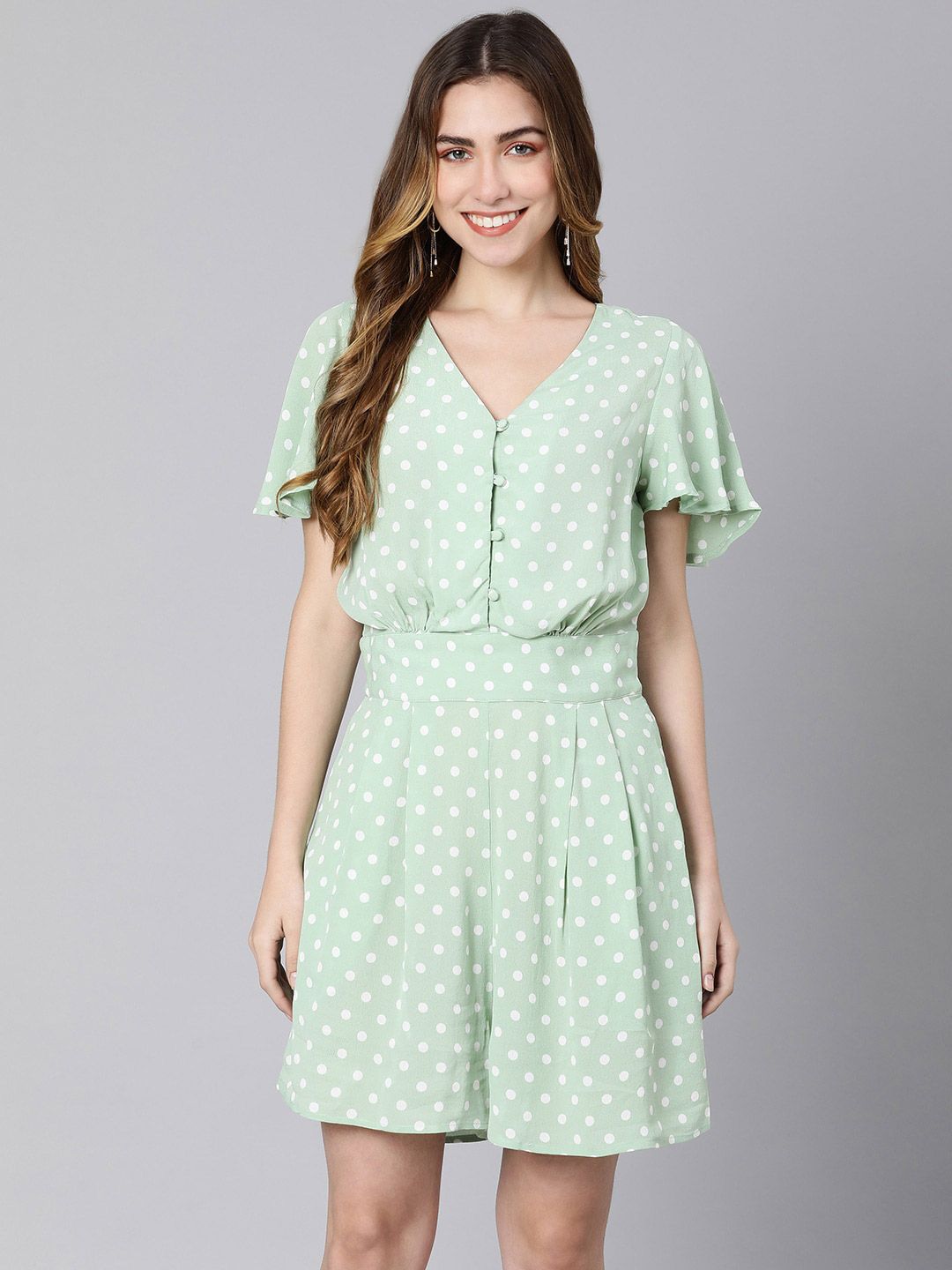 Oxolloxo Green & White Printed Jumpsuit Price in India