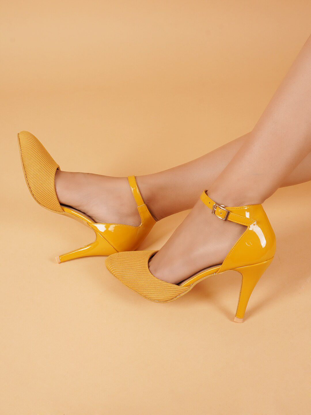 Rubeezz Yellow Printed Stiletto Pumps with Buckles Price in India