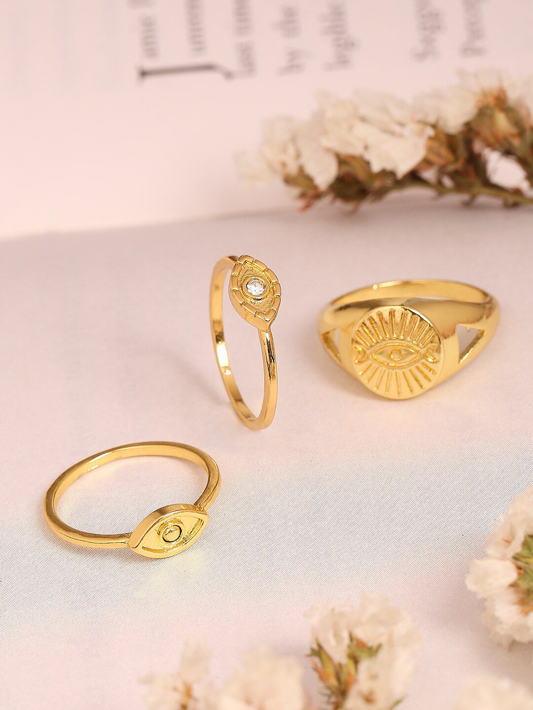 OOMPH Set of 3 Gold-Toned Evil Eye Finger Rings Price in India