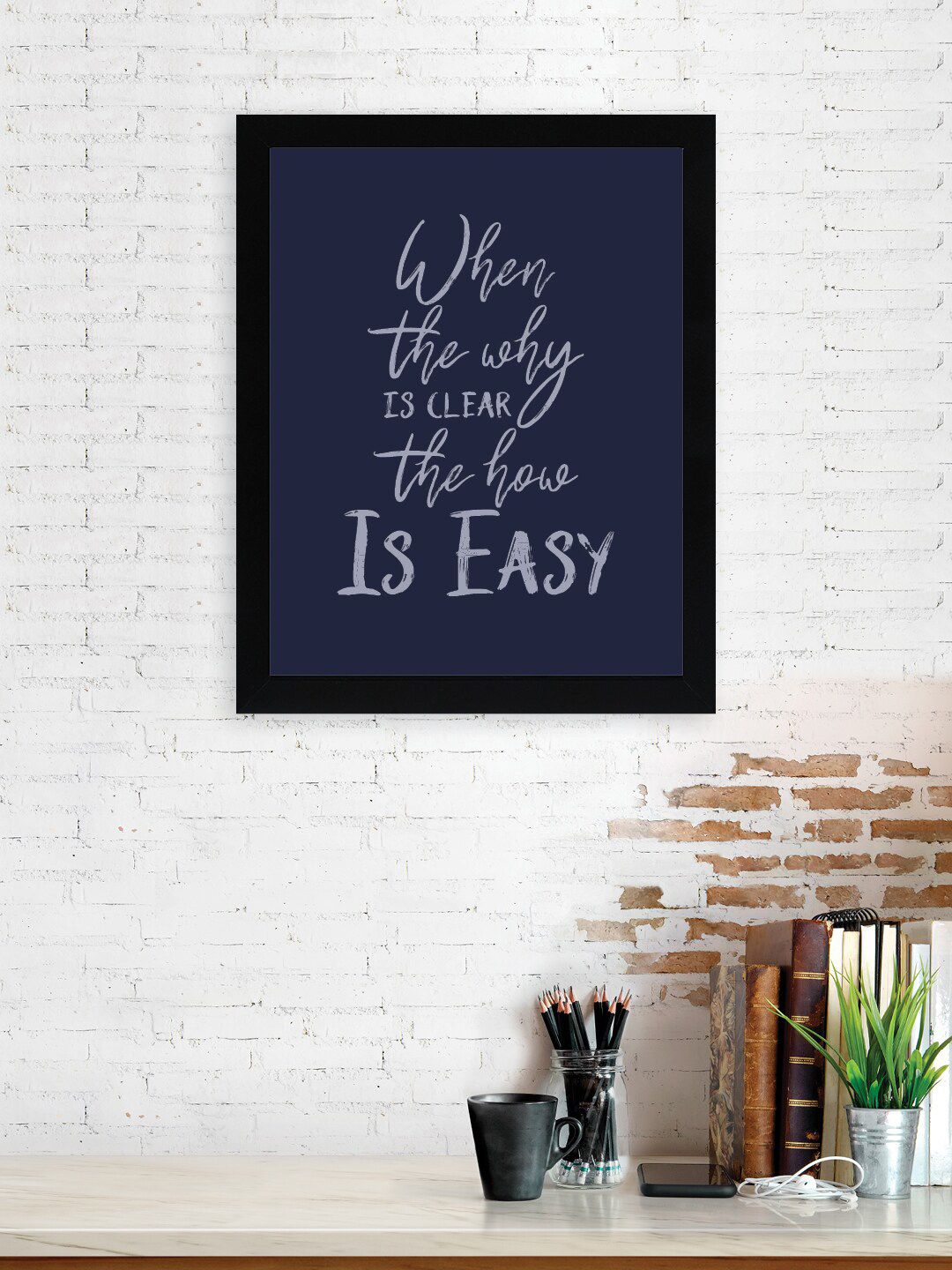 nest ART Navy Blue & Black Motivational Thoughts Printed Framed Wall Art Price in India