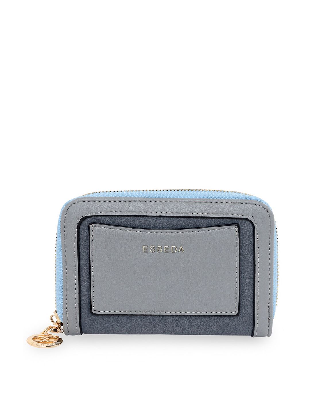 ESBEDA Women Grey & Blue Suede Zip Around Wallet Price in India