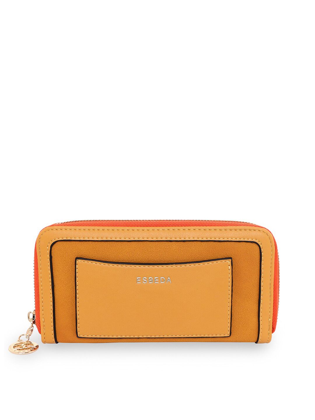 ESBEDA Women Mustard & Orange Suede Zip Around Wallet Price in India