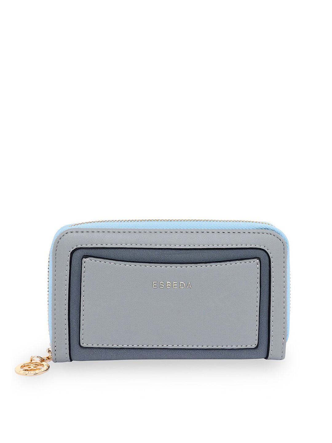 ESBEDA Women Grey & Blue Suede Zip Around Wallet Price in India