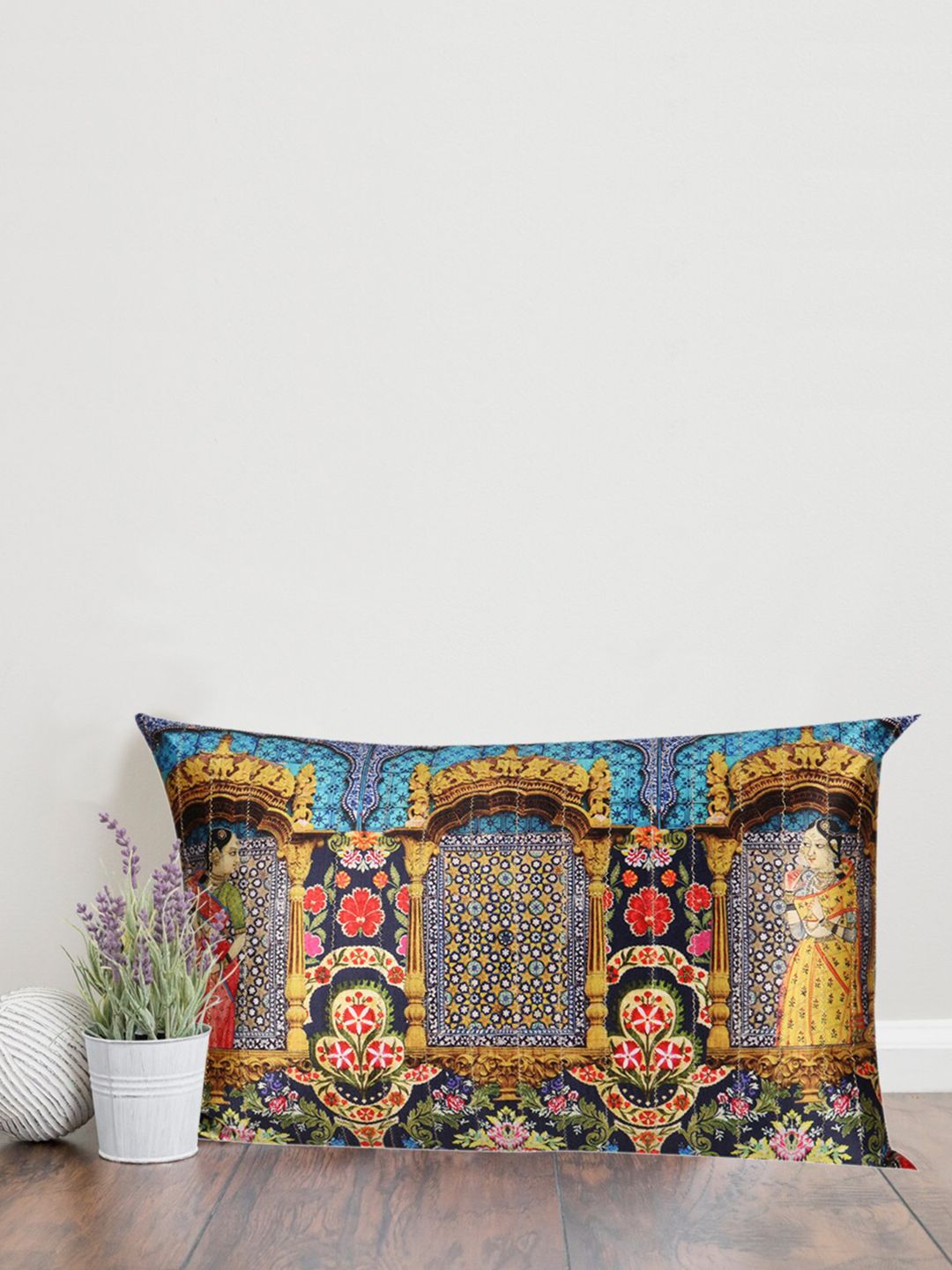 Sivya Multicoloured Mughal 2.o Ethnic Motifs Rectangle Cushion Cover Price in India