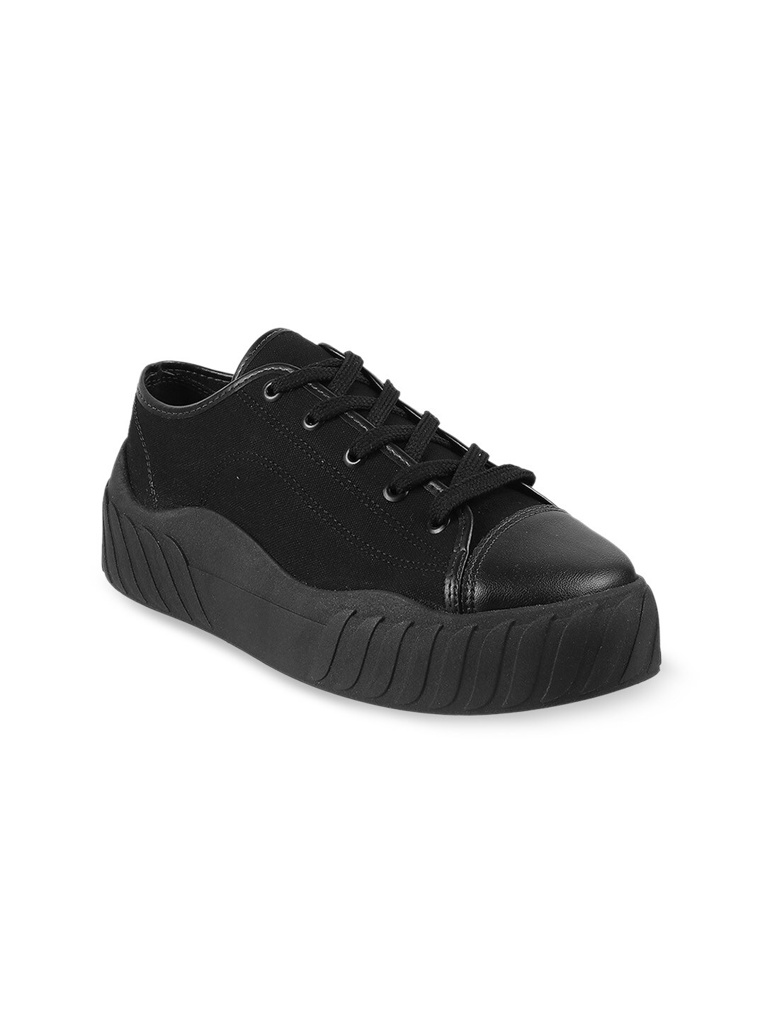 Mochi Women Black Solid Sneakers Price in India