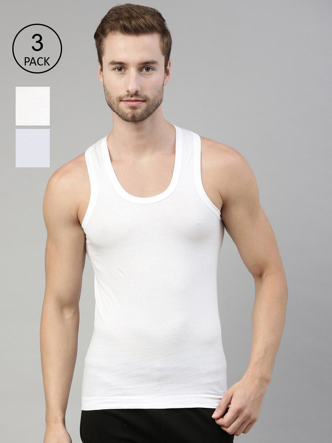 DIXCY SCOTT Men Pack Of 3 White Solid Modern-Fit Innerwear Vests