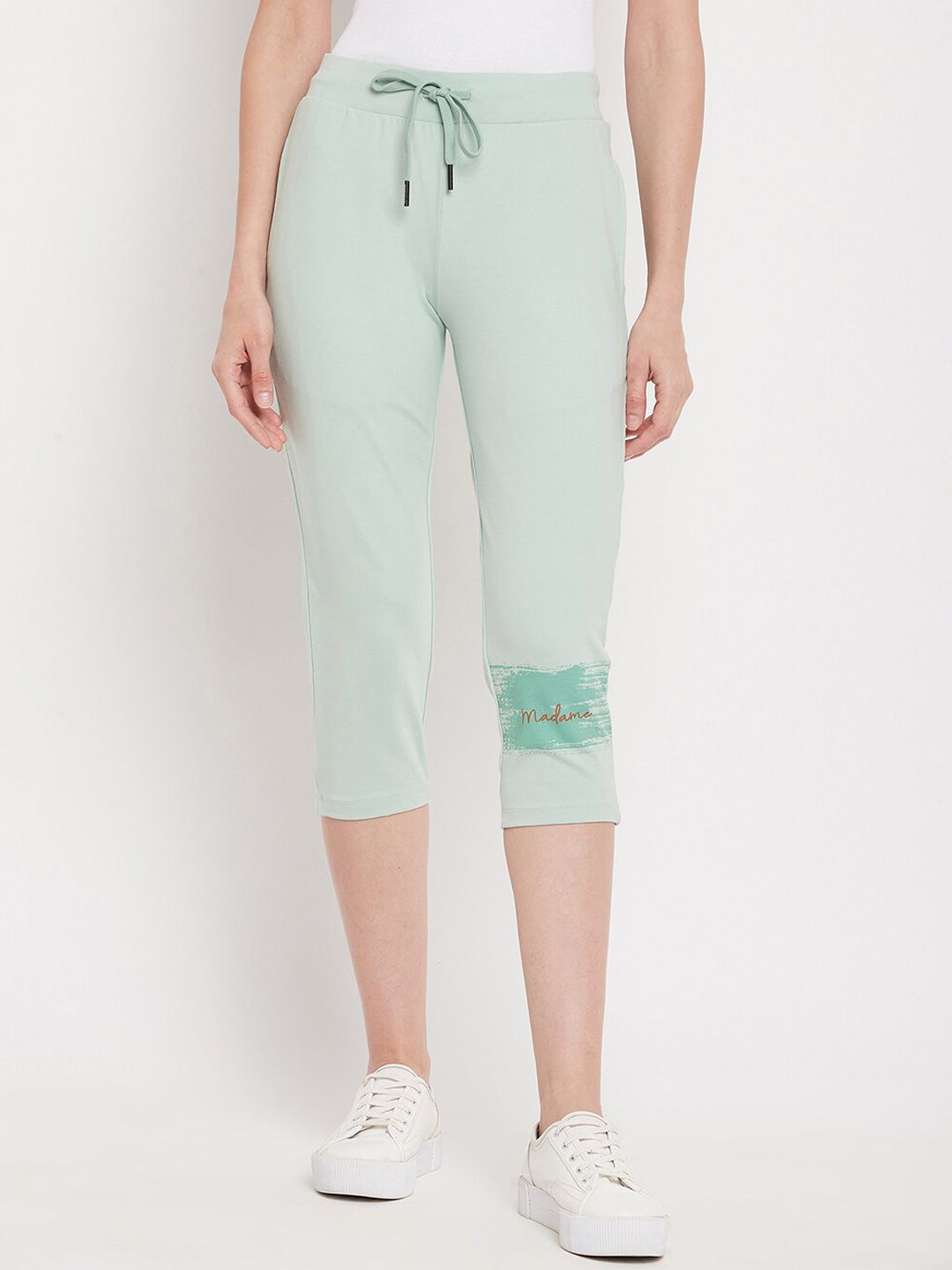 Madame Women Green Solid Three-Fourth Length Track Pants Price in India