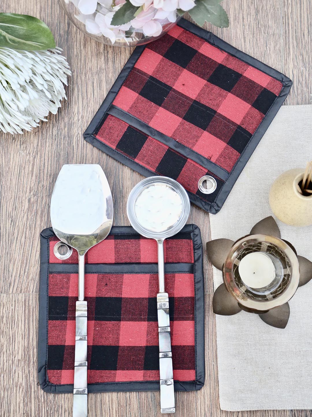 My Gift Booth Set of 2 Red & Black Checked Pot Holder Price in India