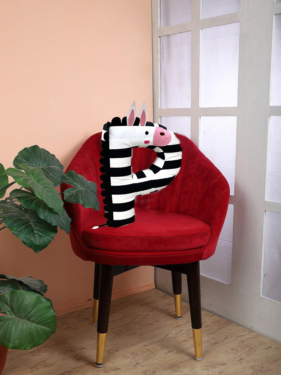 My Gift Booth White & Black P alphabet Zebra shape Cushion with filler Price in India