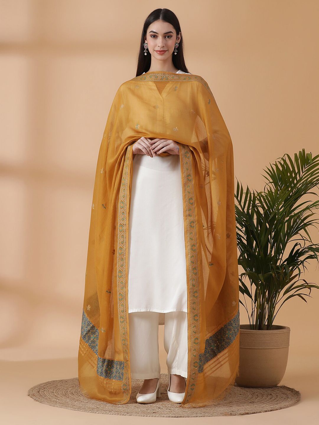 SHINGORA Gold-Toned & Blue Woven Design Dupatta with Zari Price in India