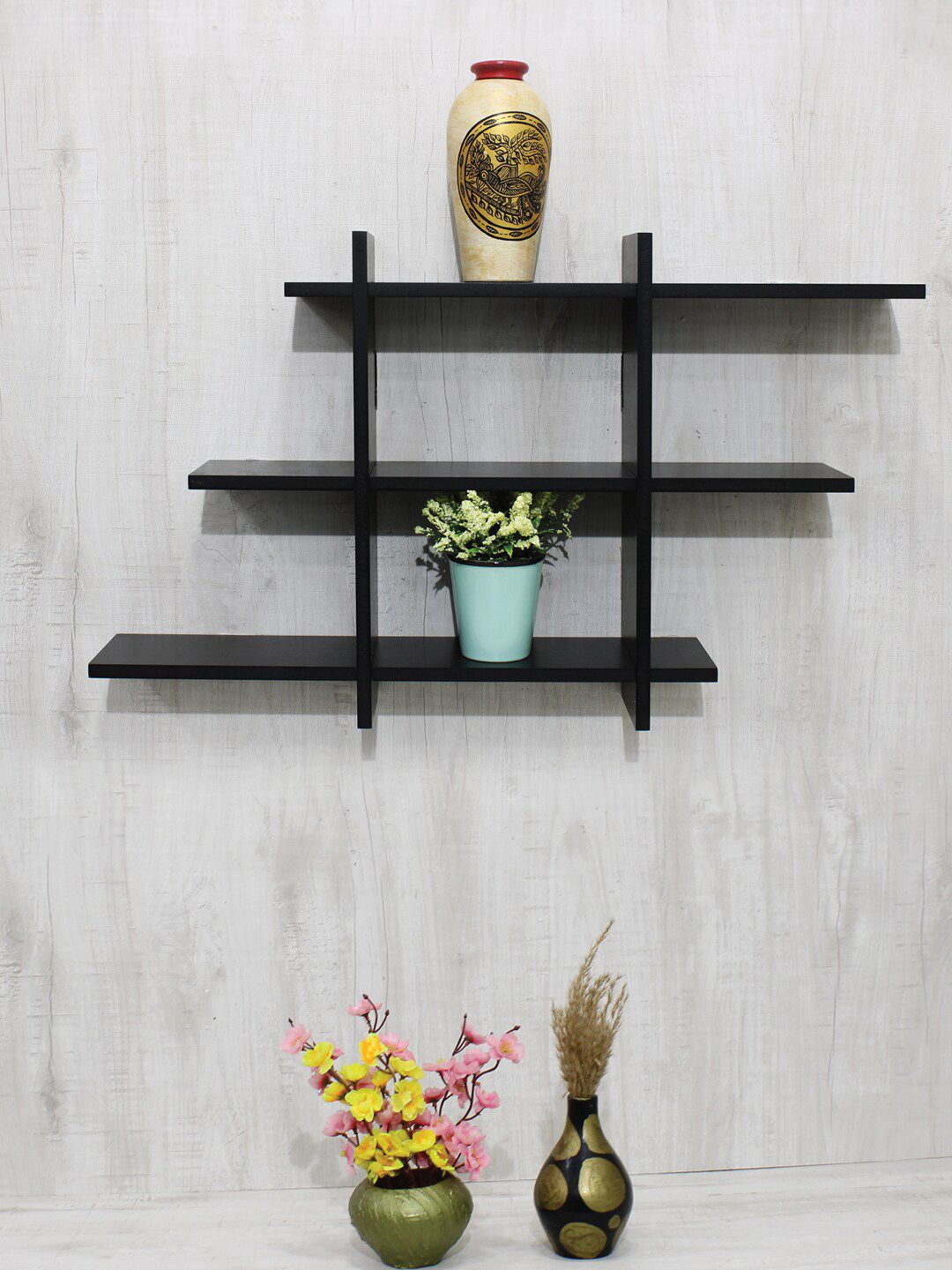 RANDOM Black MDF Basic Wall Shelf Price in India