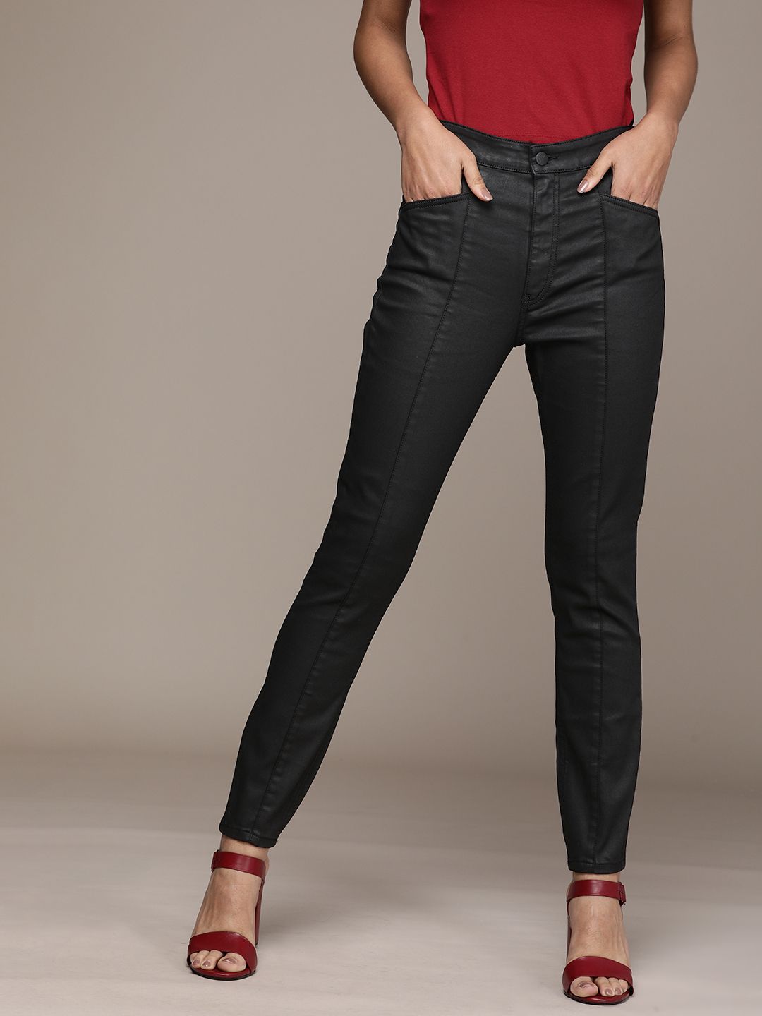 Calvin Klein Jeans Women Black Skinny Fit High-Rise Stretchable Casual Jeans Price in India