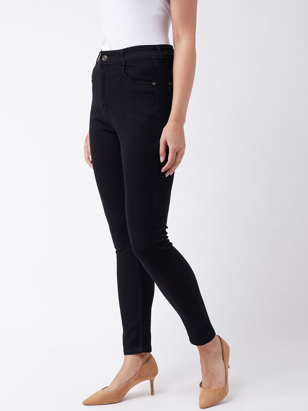 DOLCE CRUDO Women Black Skinny Fit High-Rise Stretchable Jeans Price in India