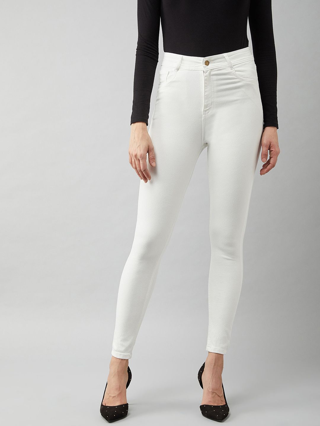 DOLCE CRUDO Women White Skinny Fit High-Rise Stretchable Jeans Price in India