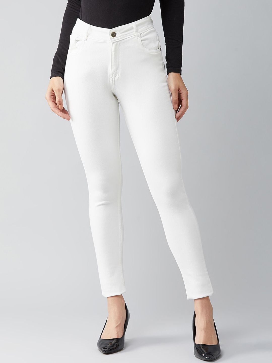 DOLCE CRUDO Women White Skinny Fit High-Rise Stretchable Jeans Price in India