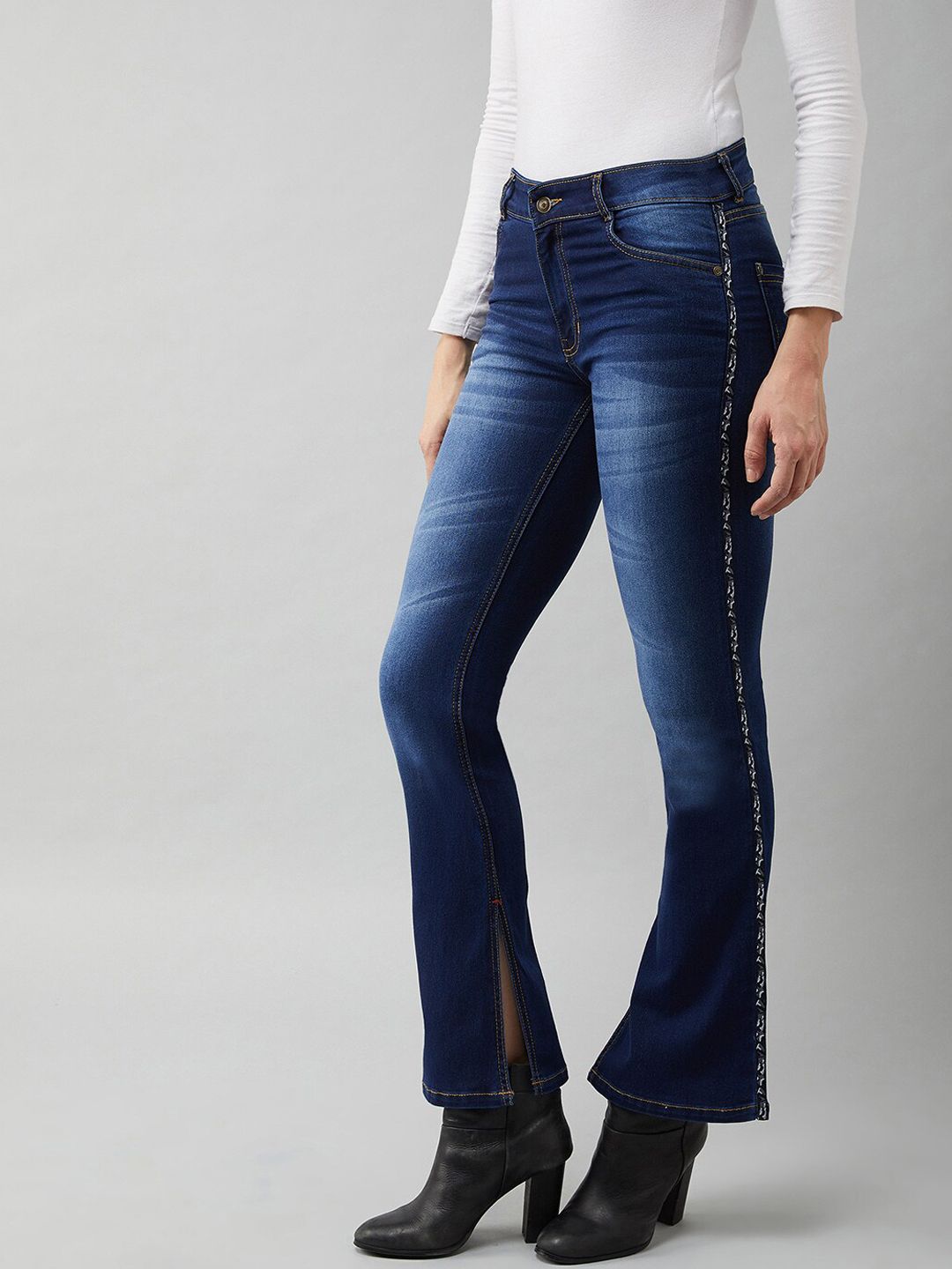 DOLCE CRUDO Women Blue Bootcut Light Fade Stretchable Jeans Price in India