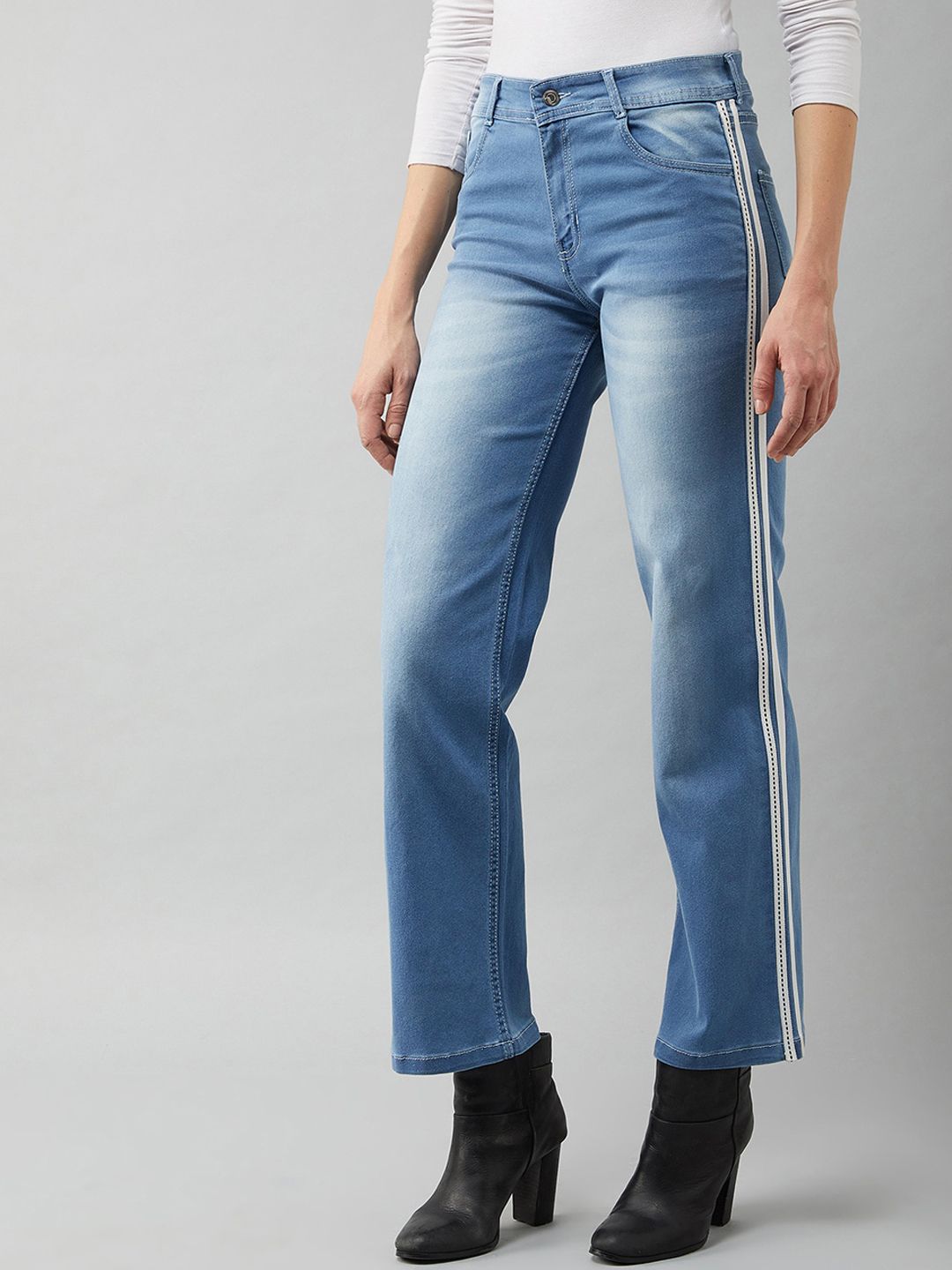 DOLCE CRUDO Blue Wide Leg Stretchable Jeans Price in India