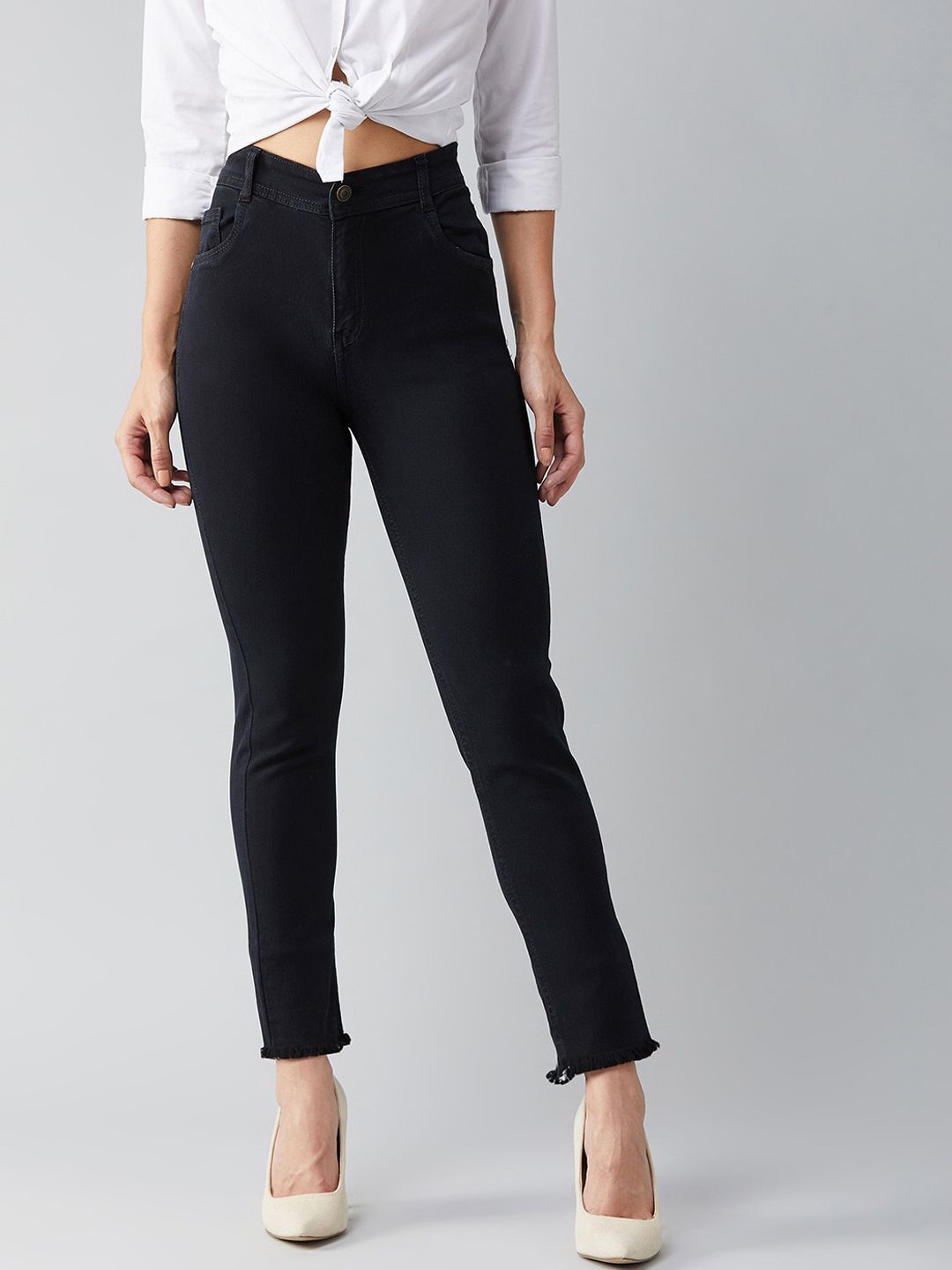 DOLCE CRUDO Women Black Slim Fit High-Rise Stretchable Jeans Price in India