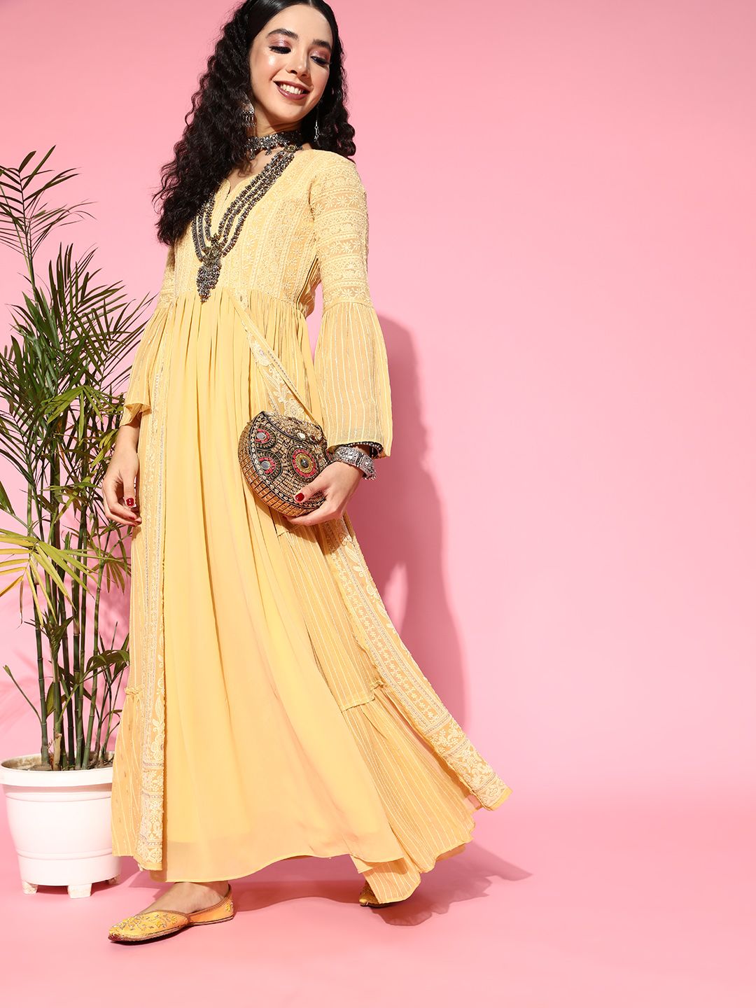 Kvsfab Women Yellow Ethnic Motifs Print Parade Dress Price in India
