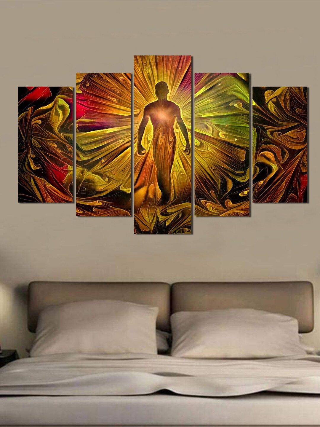 WENS Set Of 5 Green & Brown Modern Art Laminated Wall Arts Price in India