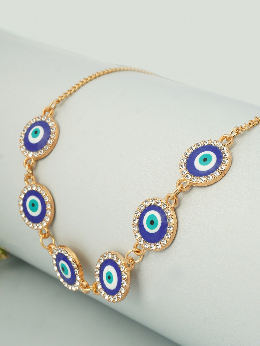 Ferosh Blue & Gold-Toned Evil Eye String Necklace Price in India