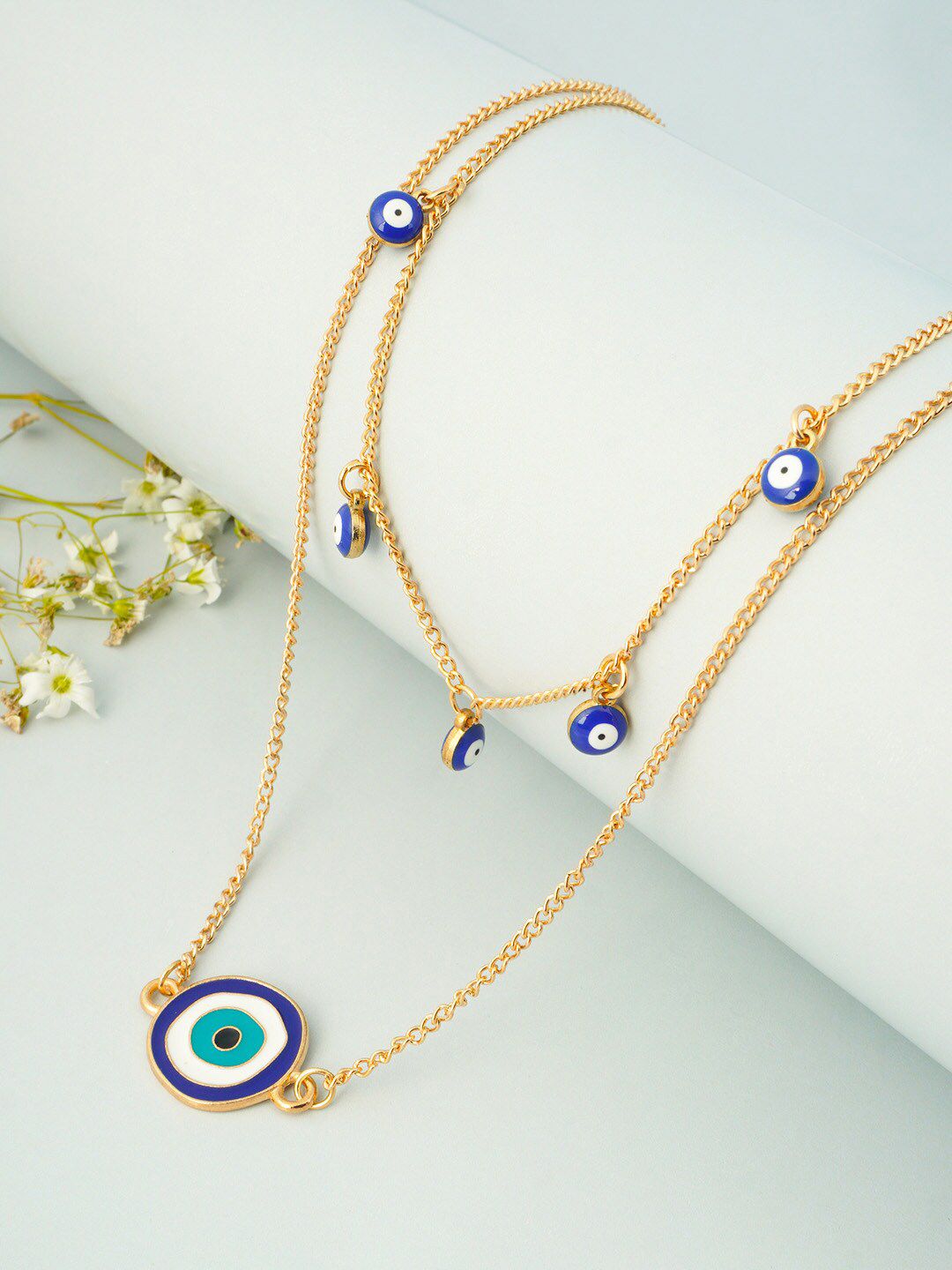 Ferosh Blue & Gold-Toned Evil Eye Layered Necklace Price in India