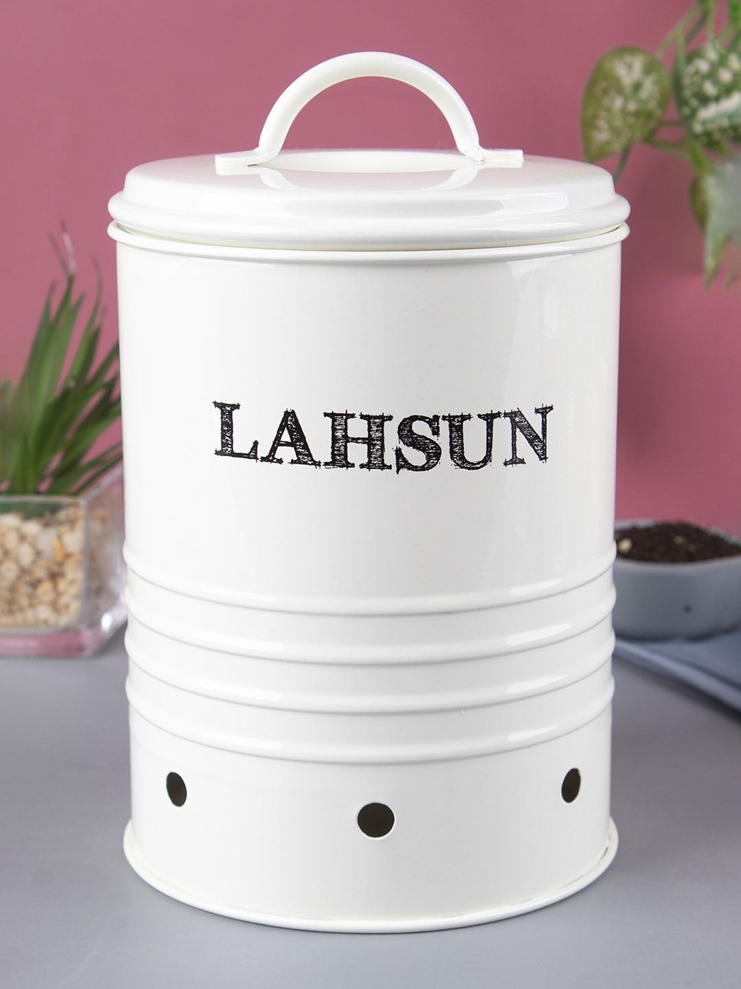 MARKET99Mild Steel White Cylindrical Lahsun Jar Price in India