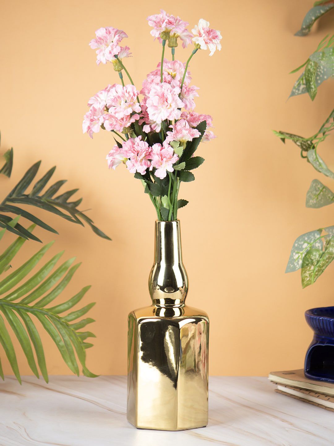 MARKET99 Gold-Toned Solid Bottle Shaped Ceramic Flower Vase Price in India