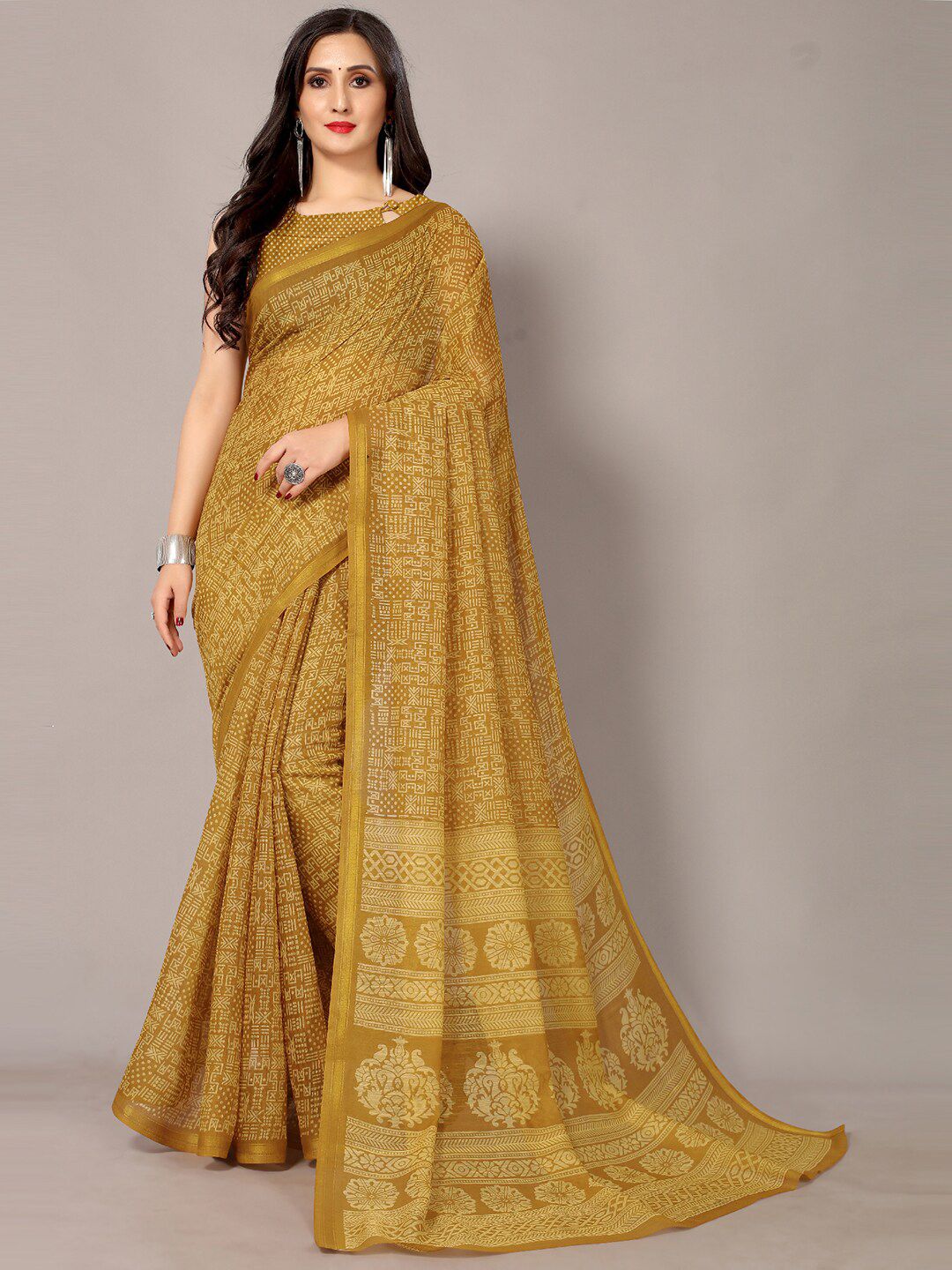 HRITIKA Mustard Batik Printed Saree