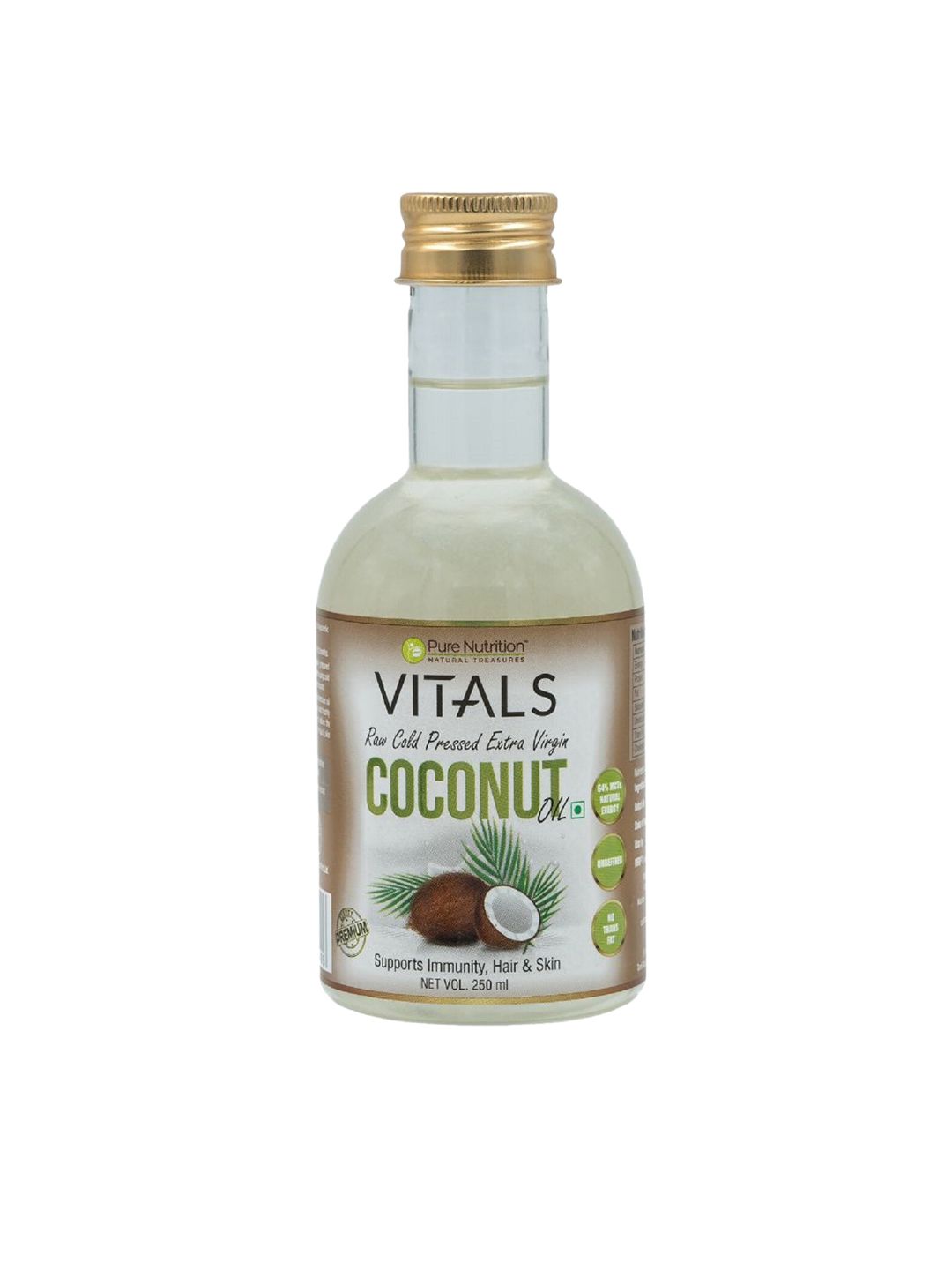 Pure Nutrition Vitals Raw Cold Pressed Extra Virgin Coconut Oil for Skin & Hair - 250ml Price in India