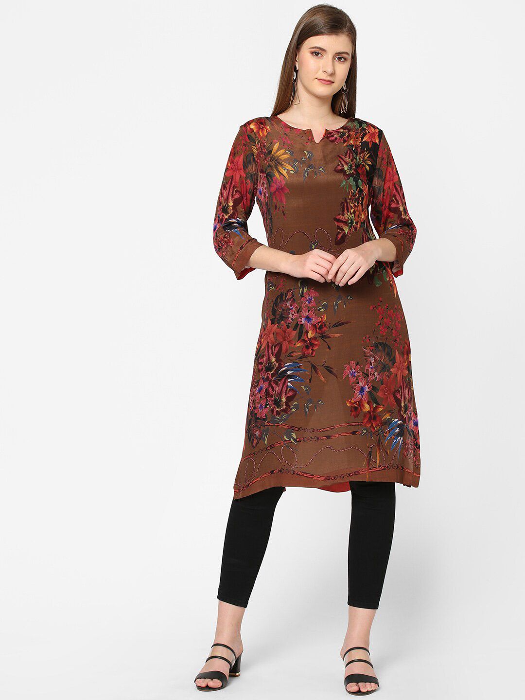 Cloth Haus India Women Brown Floral Printed Kurta Price in India