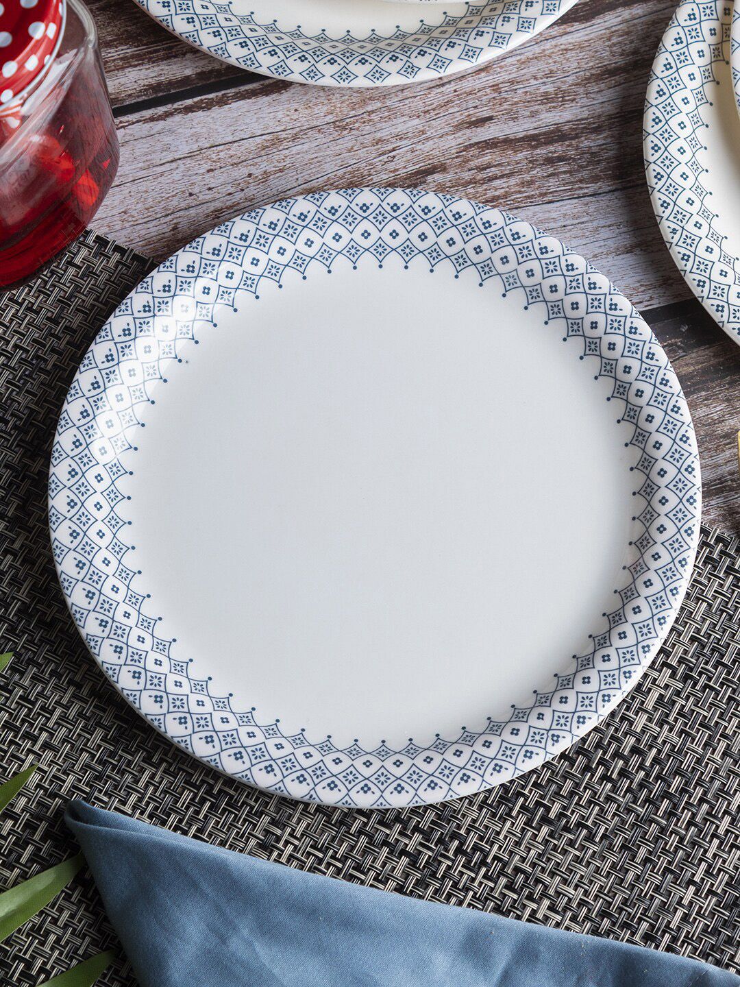 MARKET99 White & Blue 6 Pieces Printed Melamine Glossy Plates Price in India