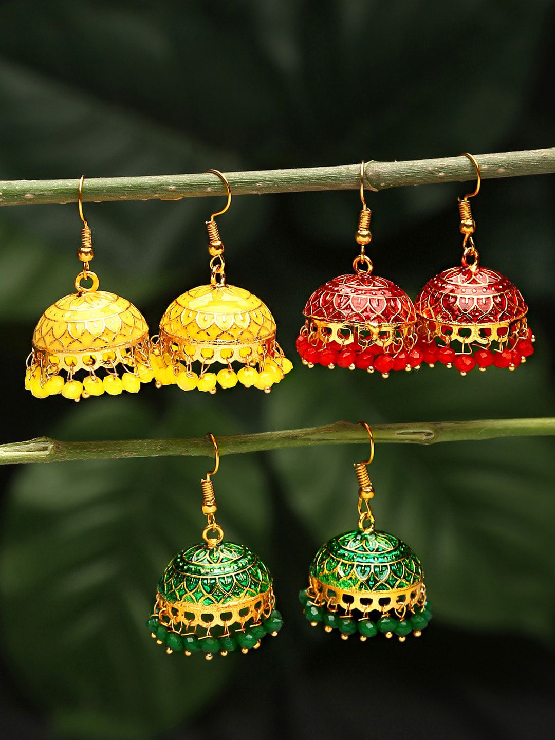 Yellow Chimes Pack of 3 Dome Shaped Jhumkas Earrings Price in India