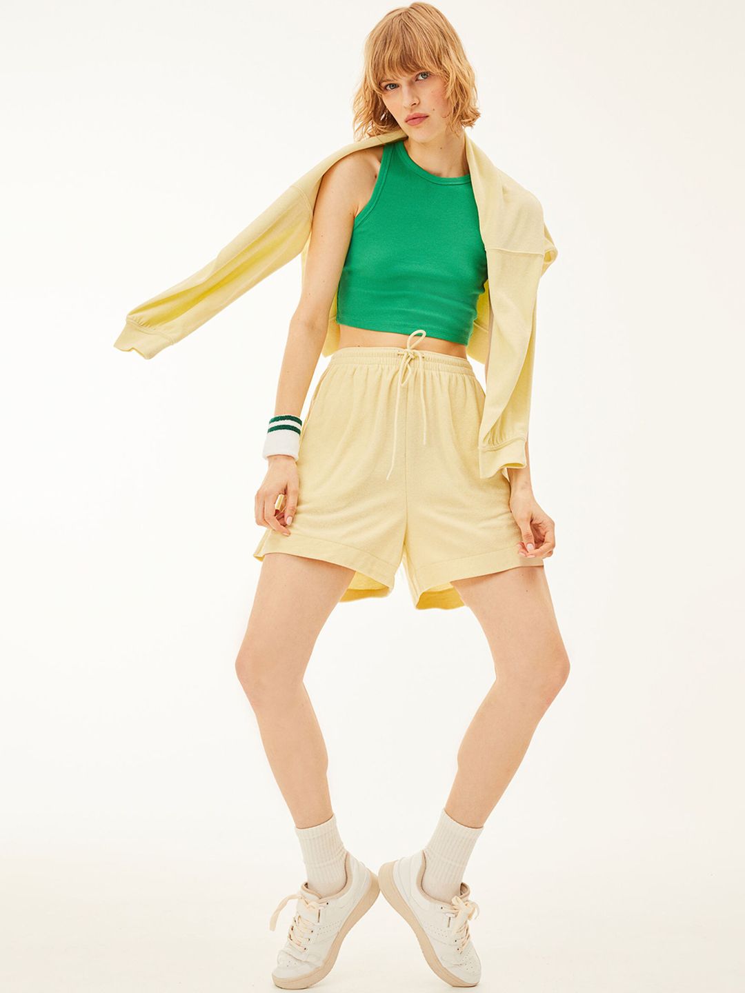 H&M Women Yellow Solid Terry Shorts Price in India