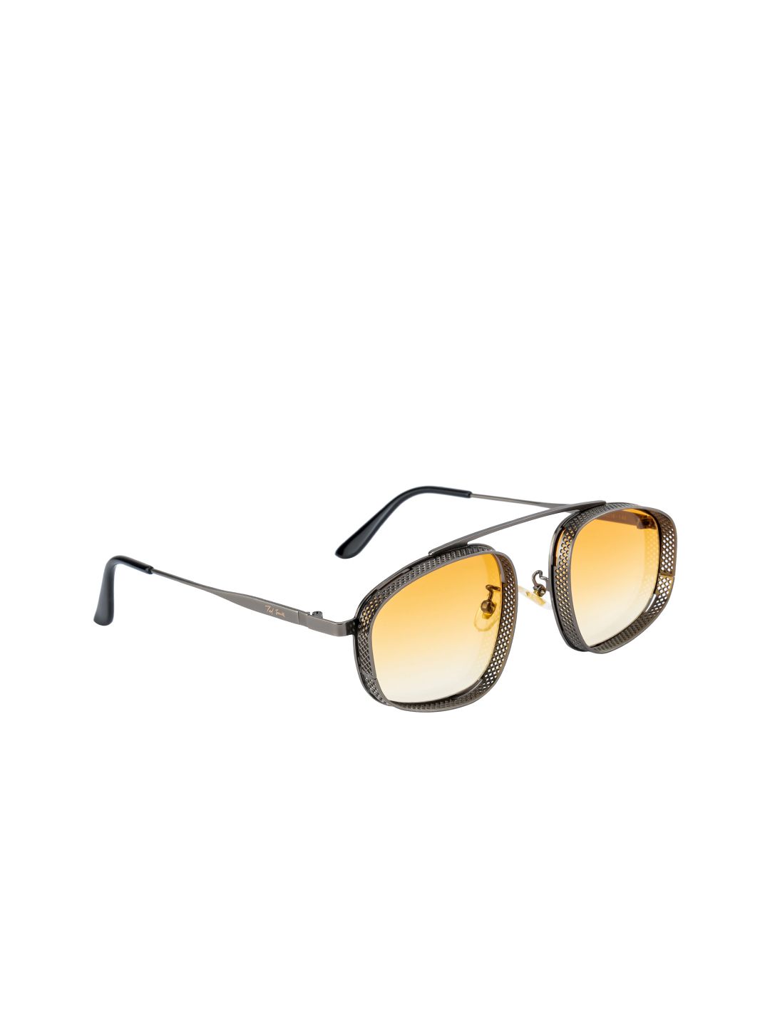 Ted Smith Unisex Yellow Lens & Gunmetal-Toned Aviator Sunglasses with UV Protected Lens Price in India